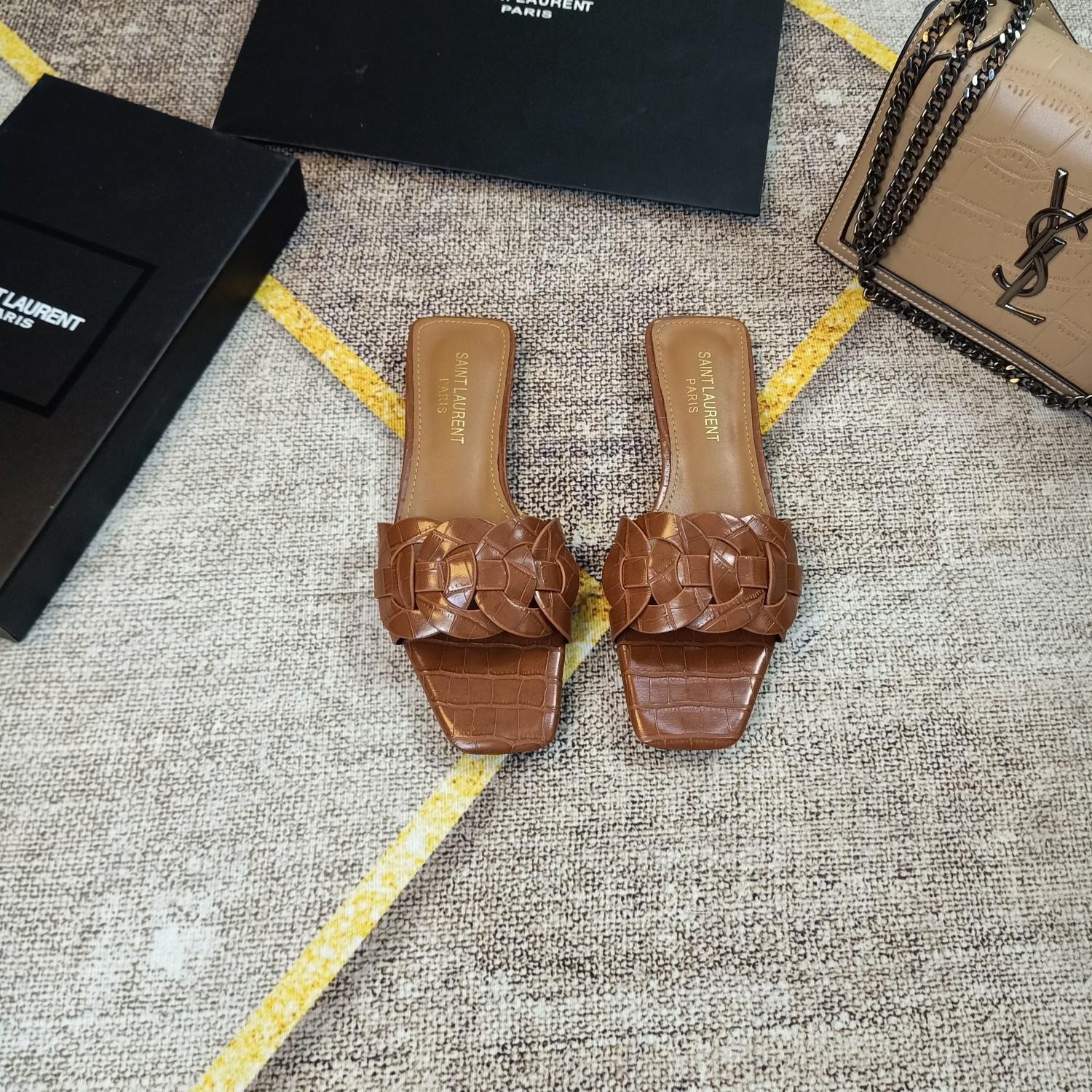 YSL Nu Pieds Tribute Brown Croc-Embossed Leather - Sandals - Image 2