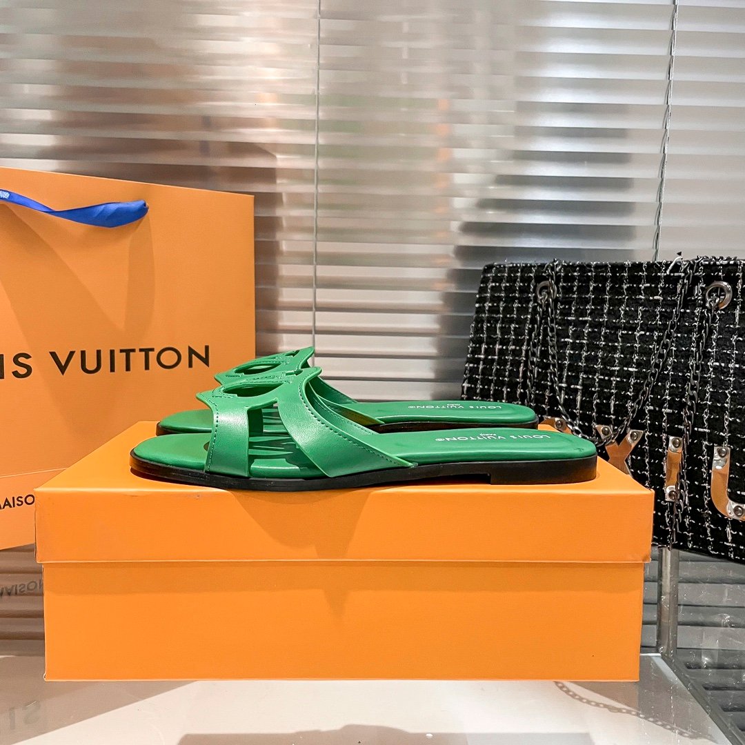 LV Paseo Flat Comfort Mule Green Leather - Slides - Image 6