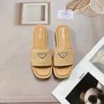PR Raffia Slides – Claquettes – Fauve