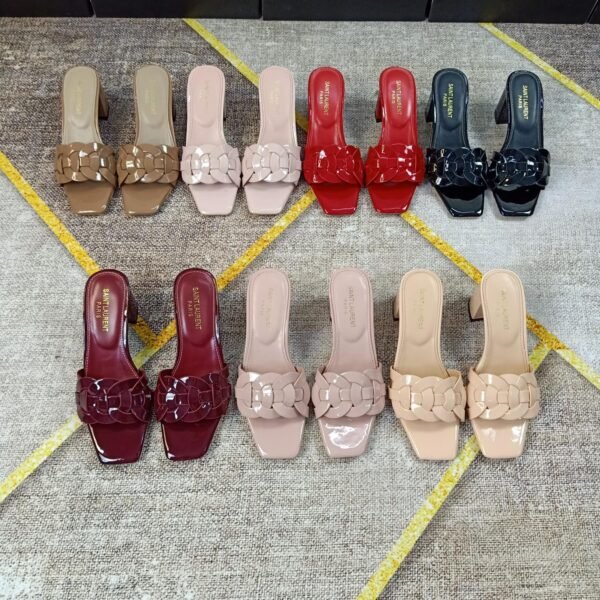 YSL Cassandra Woven Leather Mules - Slides