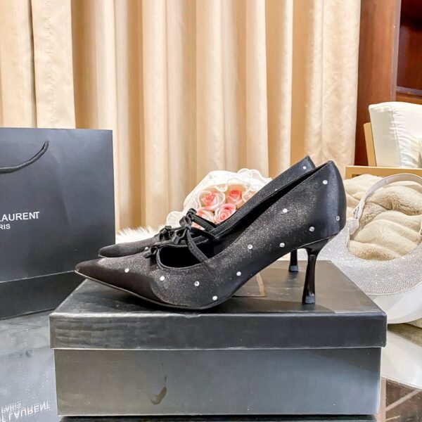 YSL Bow Crystal Embellished Pumps Black - Heels