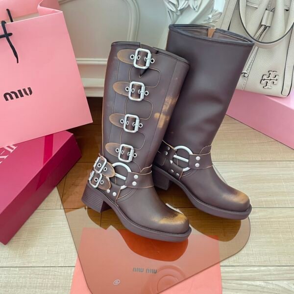 MIU Buckle Square Toe Boots - Boots