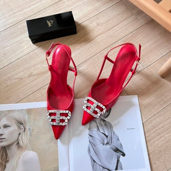 BAL Knife BB Studded Slingback Red Leather - Heels