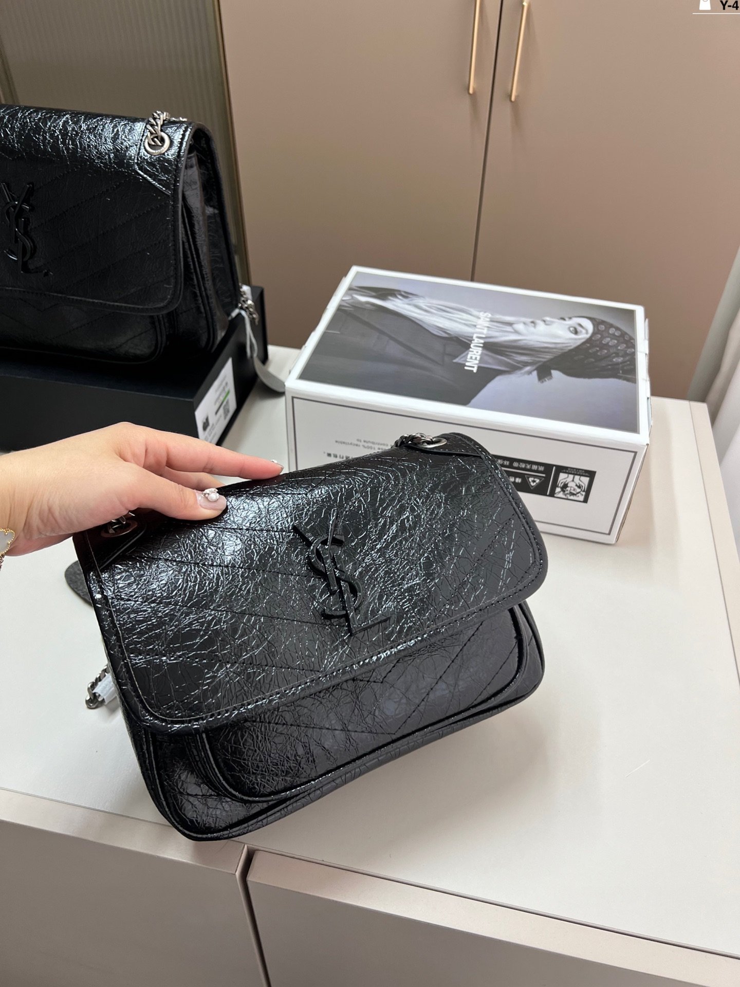 YSL Niki Medium Black Crinkled Leather - Bag - Image 8