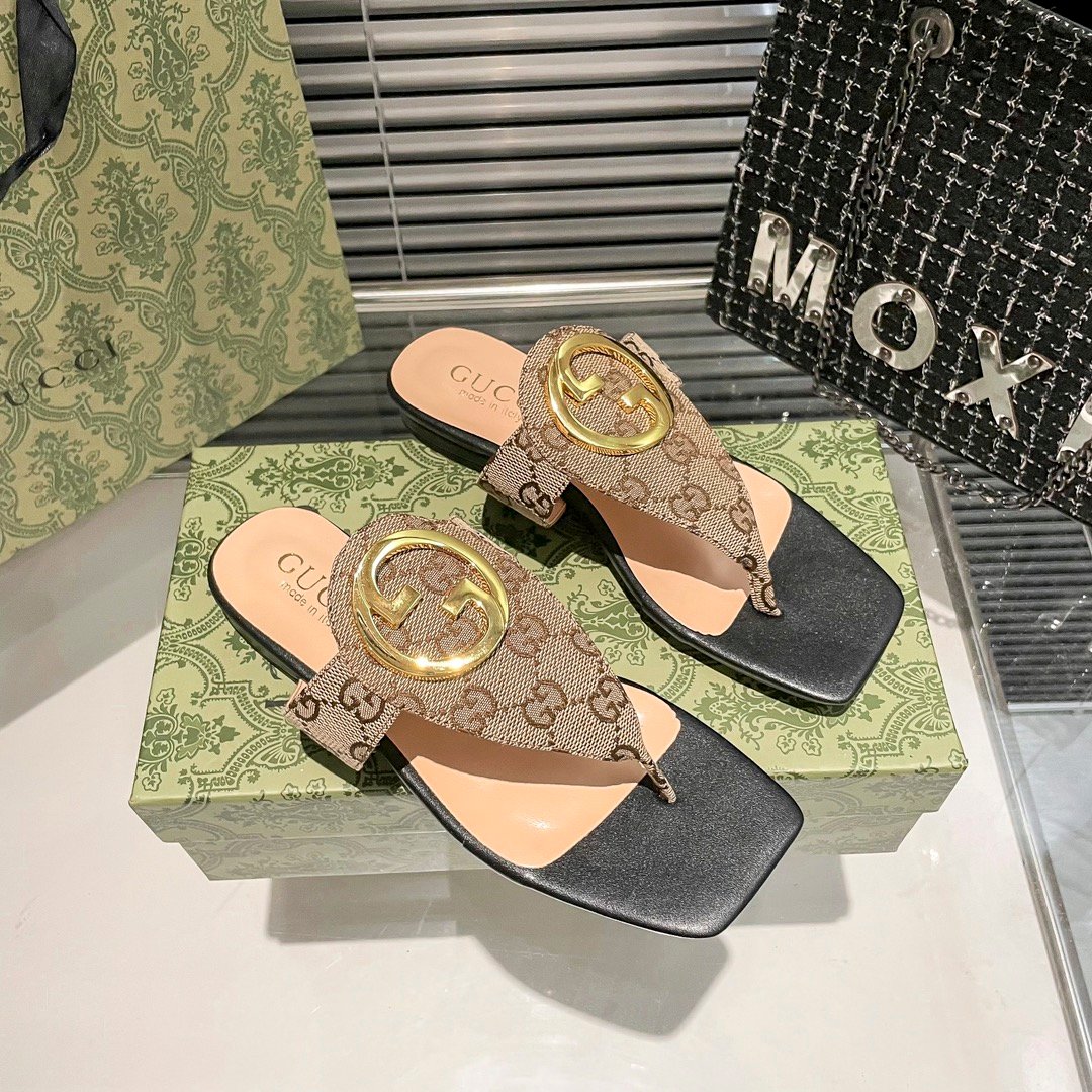GG GG T-Strap Sandals Beige/Brown GG Canvas - Sandals - Image 2