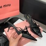 MIU Bow Patent Leather Slingback Heels – Heels
