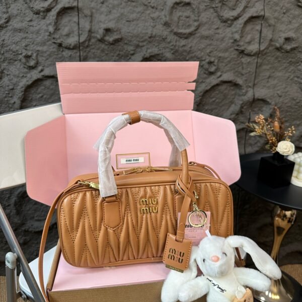 MIU Matelassé Bowling Bag Tan Leather - Bag