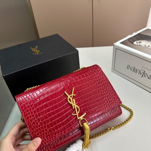 YSL Kate Tassel Croc Embossed Red/Green/White - Bag