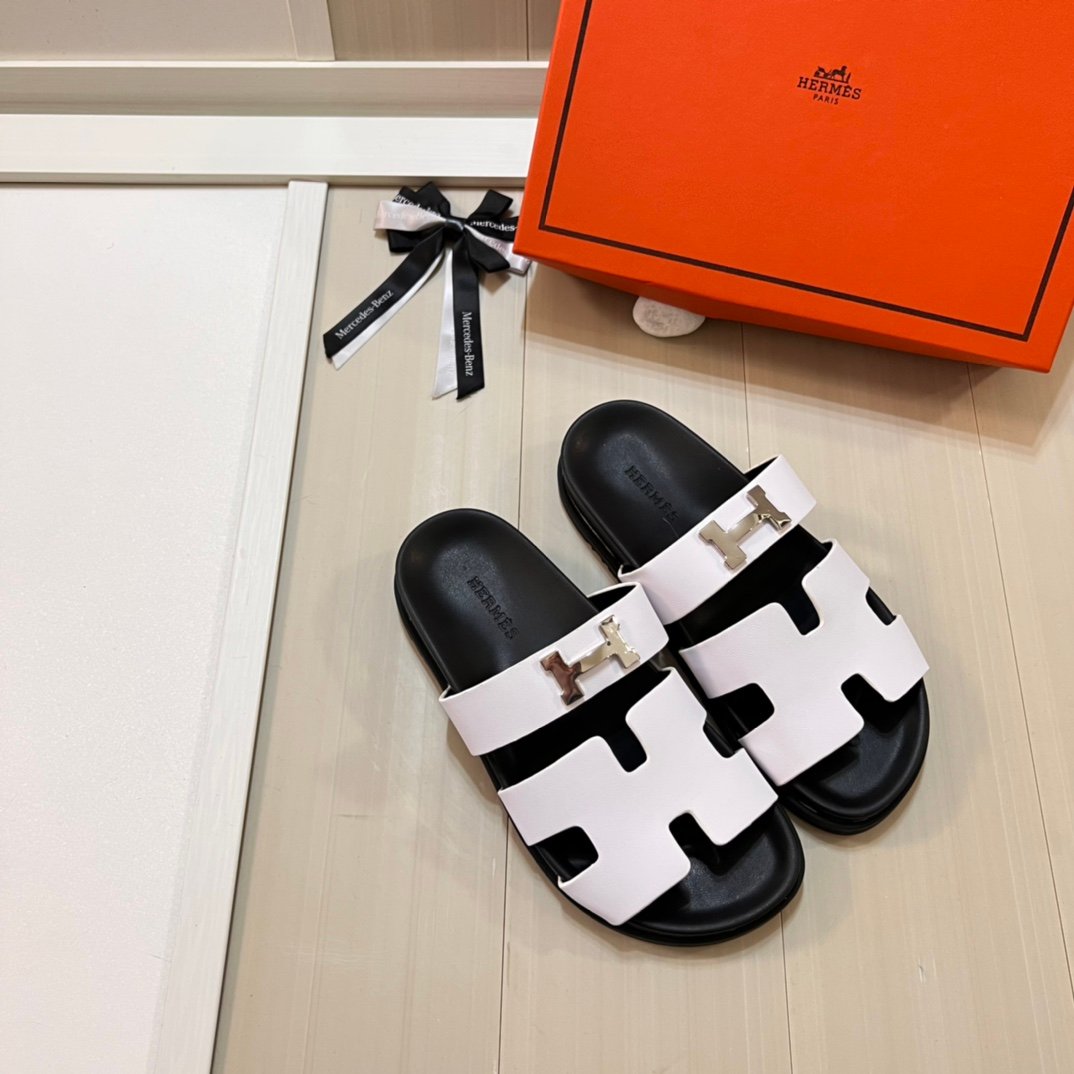 HM Izmir Sandals White/Black Leather - Sandals - Image 3