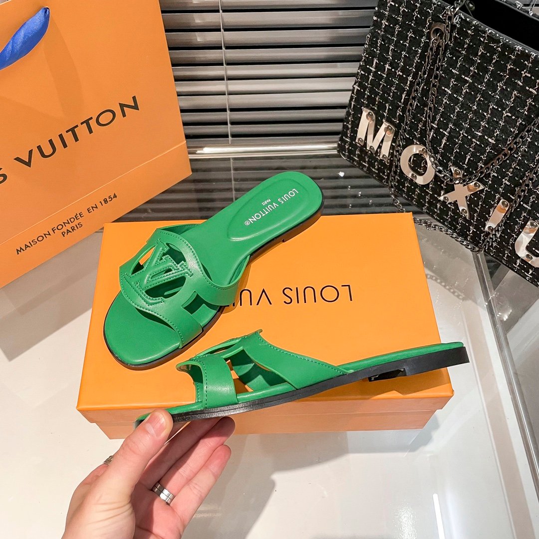 LV Paseo Flat Comfort Mule Green Leather - Slides - Image 4