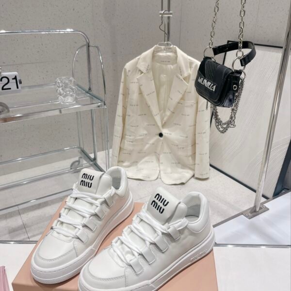 MIU Logo Sneakers White Leather - Sneakers