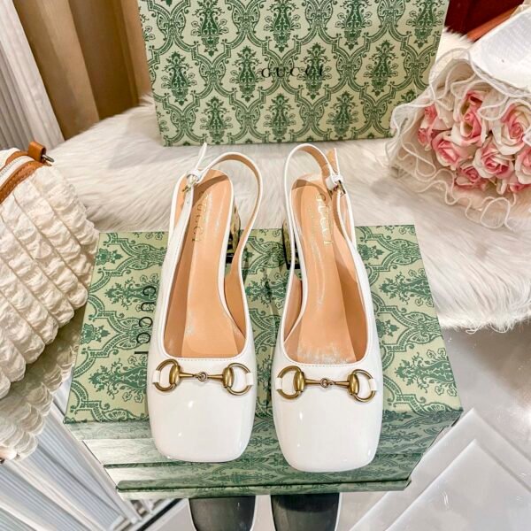 GG Horsebit Slingback Pumps 38 White Leather - Heels