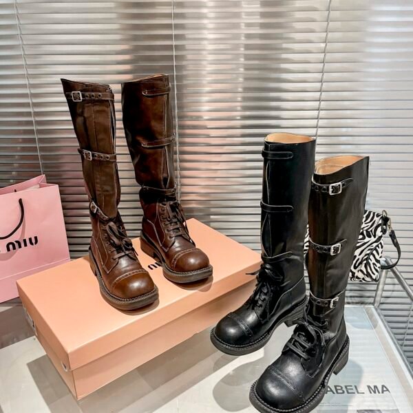 MIU Buckled Knee-High Boots - Boots