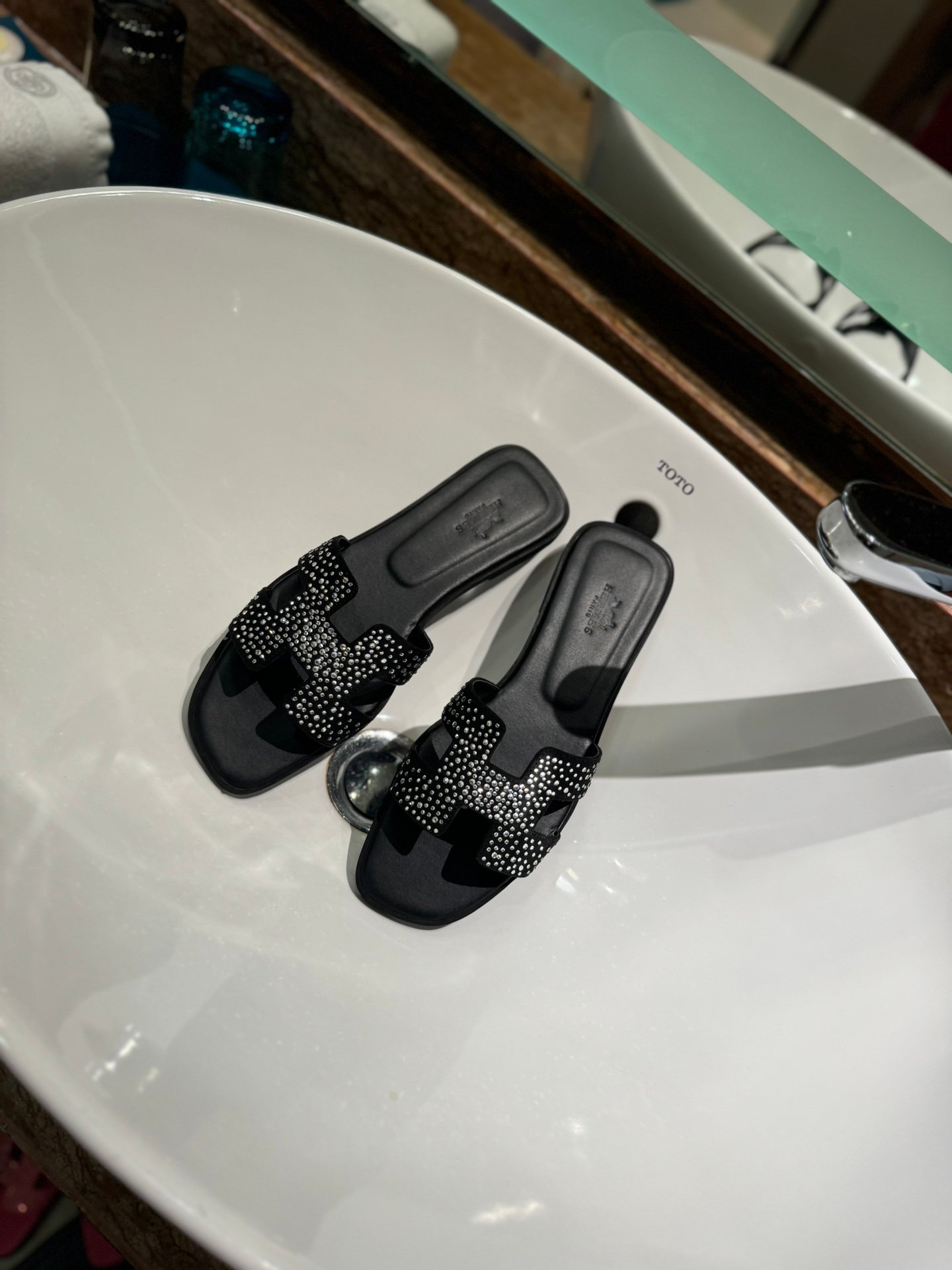 HM Oran Sandals Black Studded Leather - Slides - Image 5