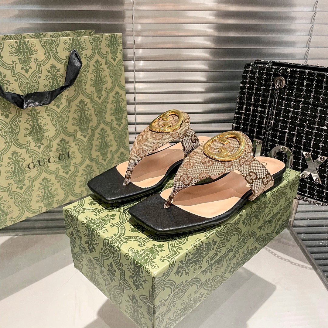 GG GG T-Strap Sandals Beige/Brown GG Canvas - Sandals - Image 3