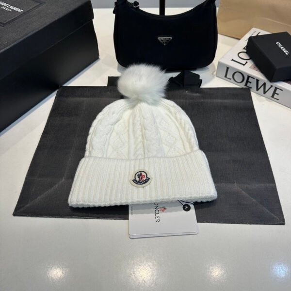 MCL Pom Pom Beanie White Knit - Hat