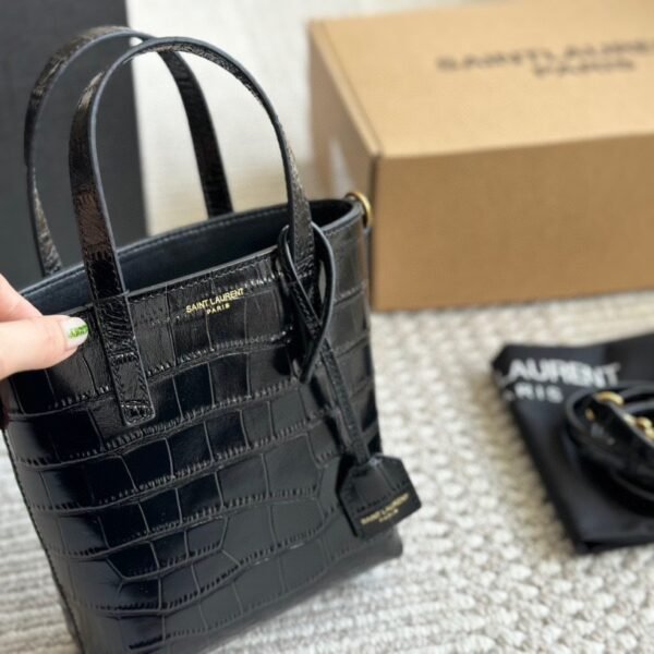 YSL Uptown Small Black Croc Embossed Leather - Bag