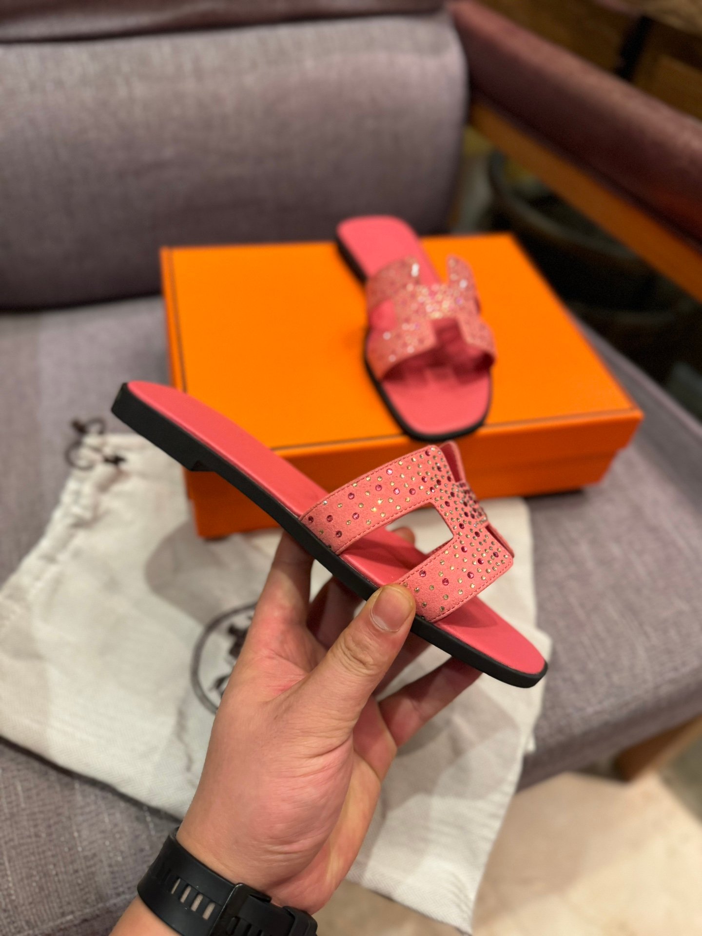 HM Oran Sandals Pink Leather - Slides - Image 4