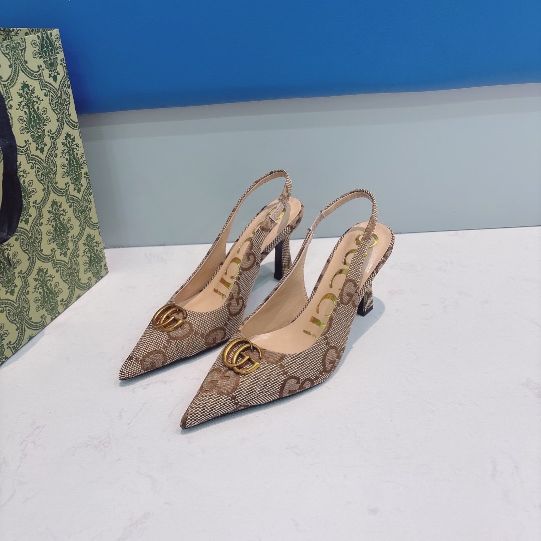 GG Double G Slingback Pump Beige GG Canvas - Heels - Image 4