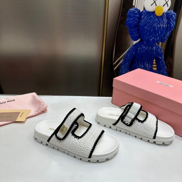 MIU Velcro Knit Slides White/Black - Slides