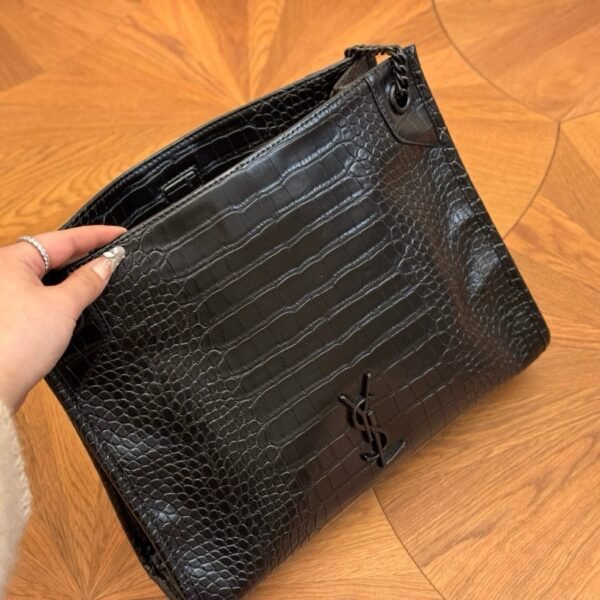 YSL Niki Medium Black Croc-Embossed Leather - Bag