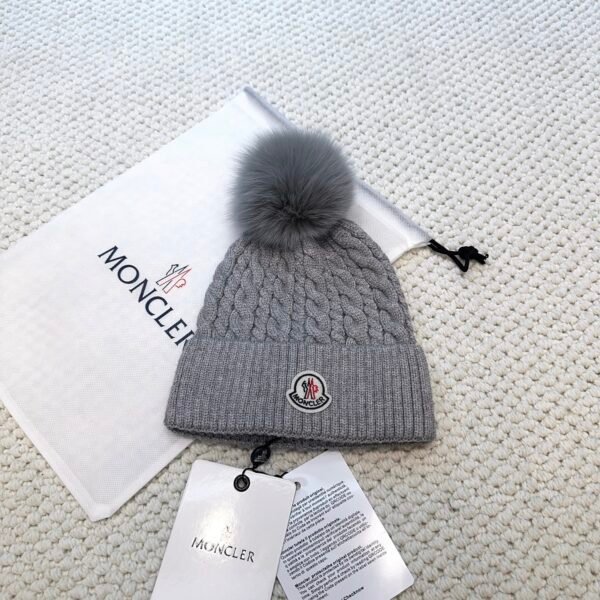 MCL Cable Knit Beanie Grey Wool - Hat