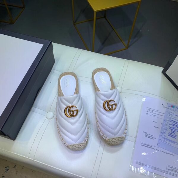 GG Marmont Espadrille Slides White Leather - Slides