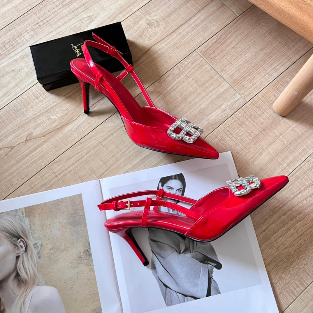 BAL Knife BB Studded Slingback Red Leather - Heels - Image 9