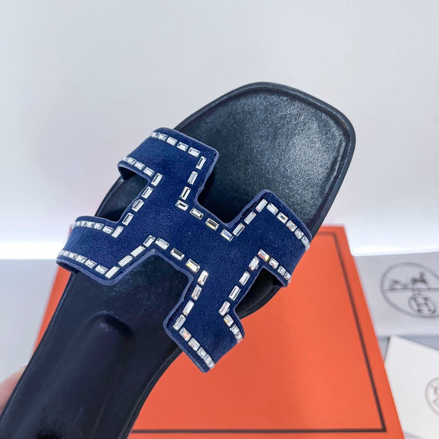 HM Oran Sandals Blue Suede with Crystals - Slides - Image 2