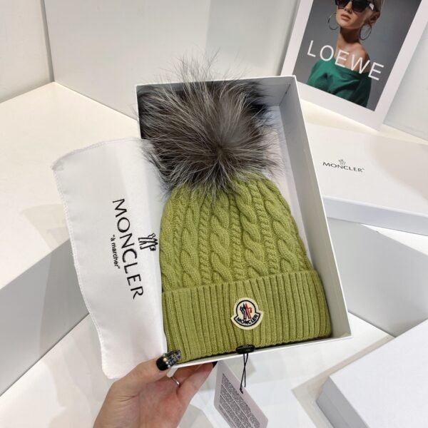 MCL Cable Knit Beanie with Fur Pom Pom - Hat
