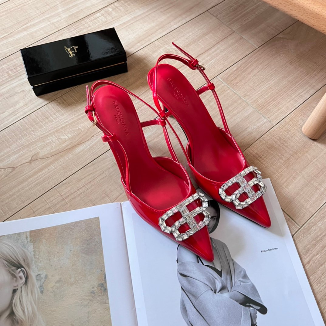 BAL Knife BB Studded Slingback Red Leather - Heels - Image 3