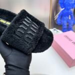 MIU Fuzzy Logo Slippers Black – Slides