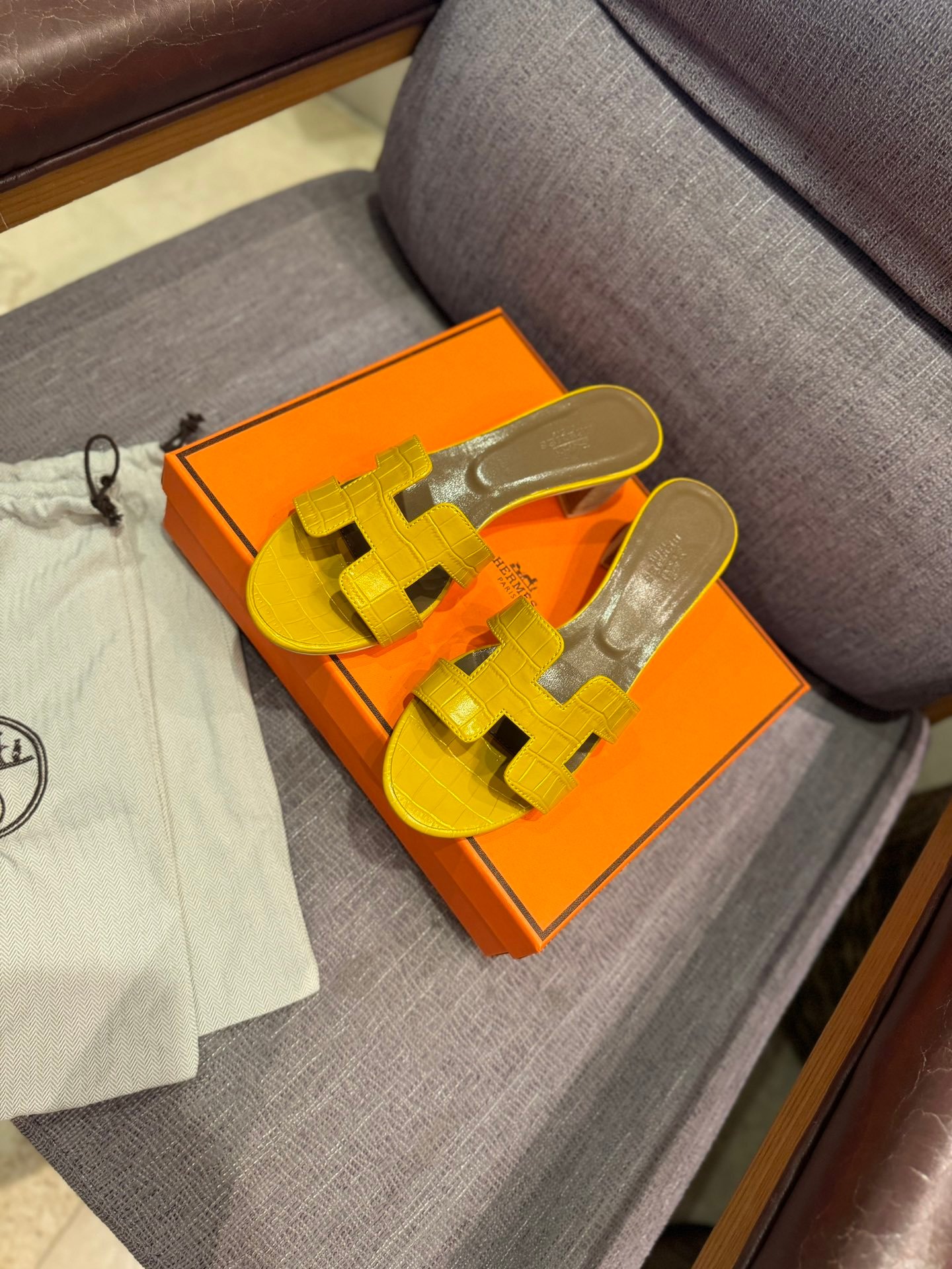 HM Oran Sandals Yellow Crocodile Embossed Leather - Sandals - Image 2