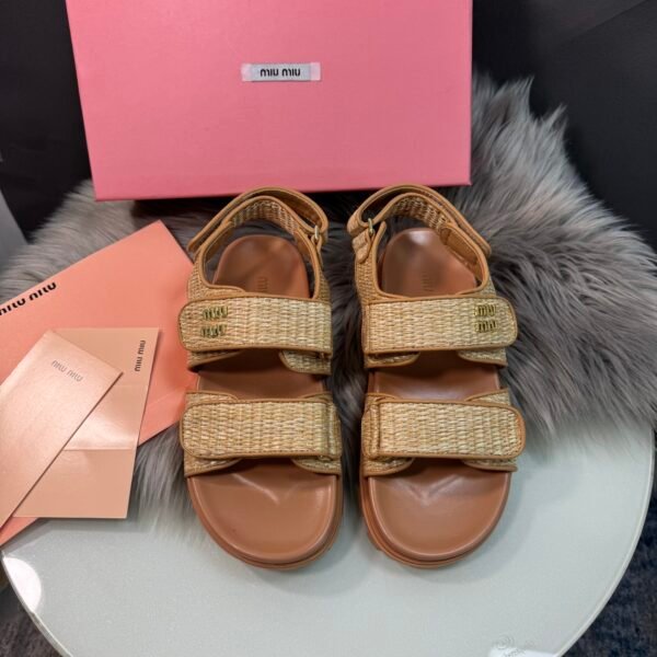 MIU Woven Velcro Sandals Beige - Sandals