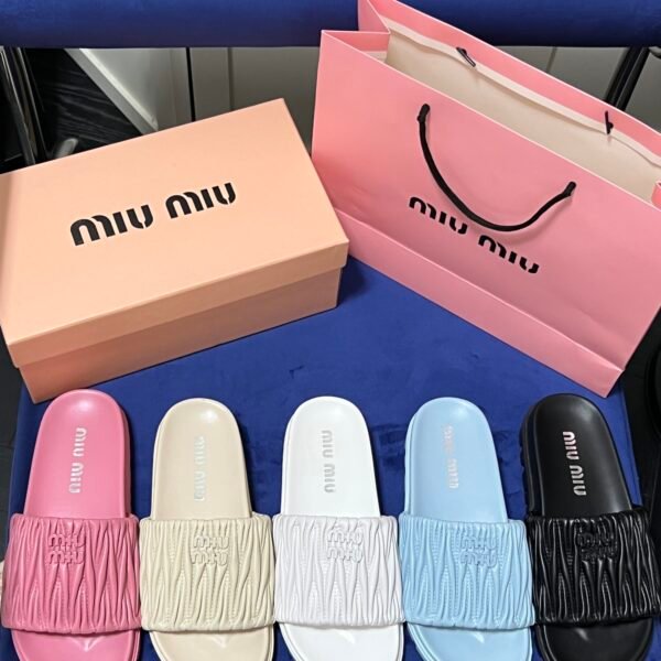 MIU Matelassé Nappa Leather Slides - Slides