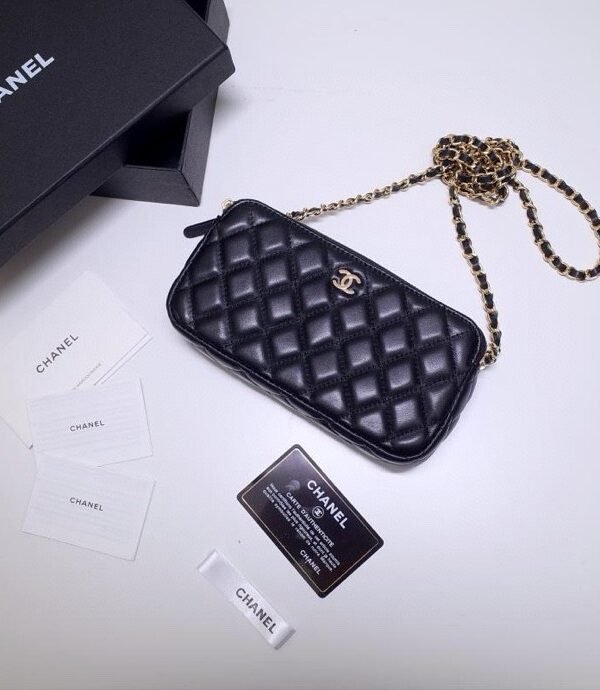 CC Wallet on Chain Black Lambskin – Borsa