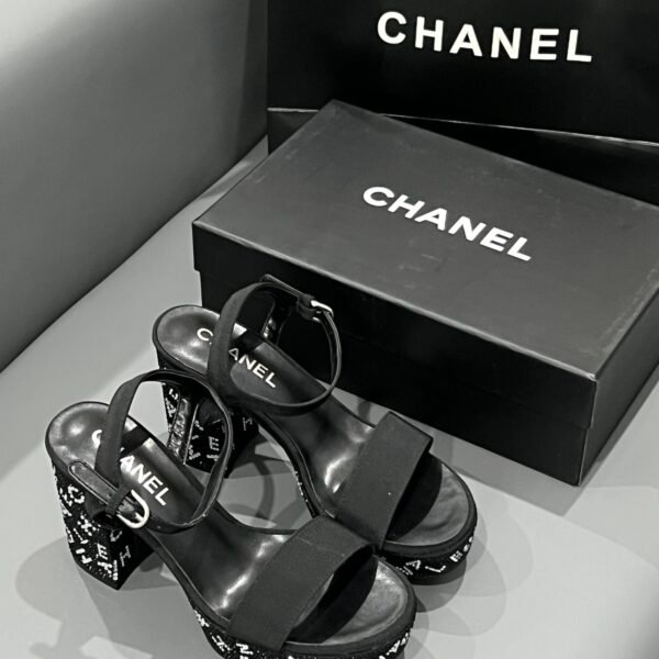 CC Rhinestone Logo Chunky Heel Sandals - Heels