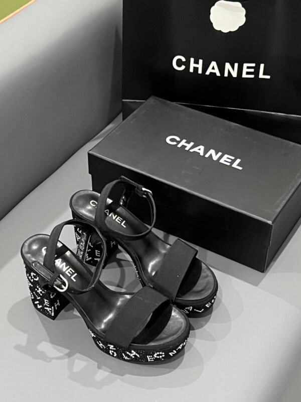 CC Rhinestone Logo Chunky Heel Sandals – High Heels