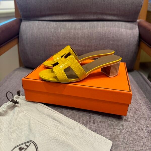 HM Oran Sandals Yellow Crocodile Embossed Leather - Sandals