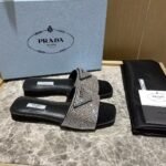 PR Crystal Embellished Square-Toe Slides Black – Slides