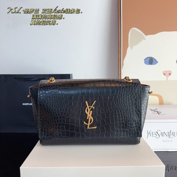 YSL Kate Black Croc Embossed Leather - Bag
