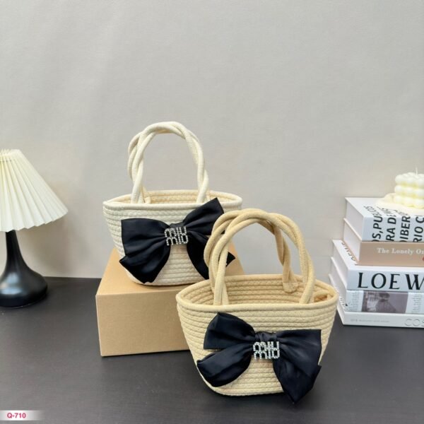 MIU Raffia Basket Bag Natural/Black - Bag