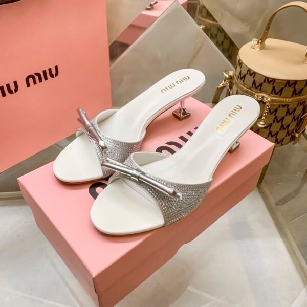 MIU Crystal Embellished Bow Mules - Heels