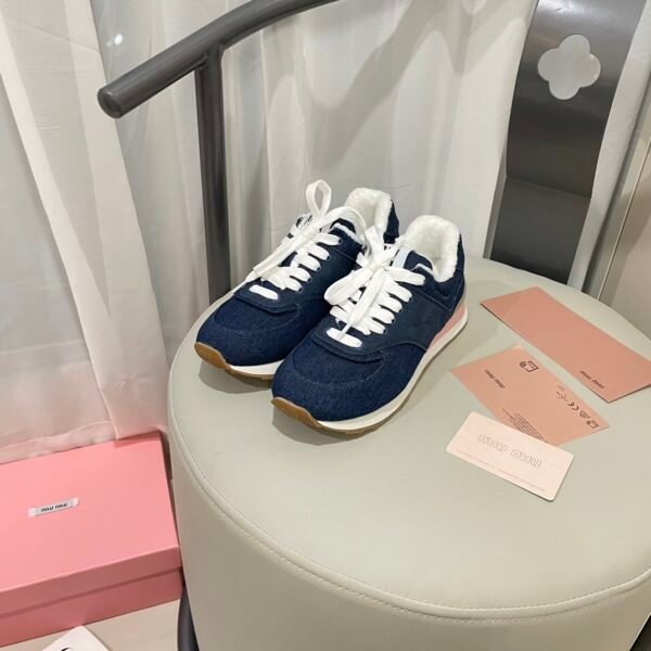MIU Shearling-Lined Denim Sneakers - Sneakers