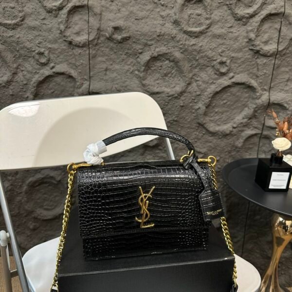 YSL Sunset Small Black Crocodile Embossed Leather - Bag