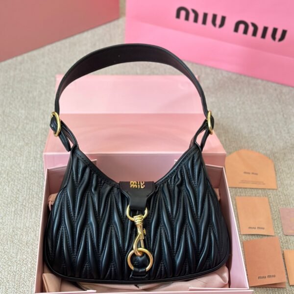 MIU Matelassé Hobo Black Leather - Bag