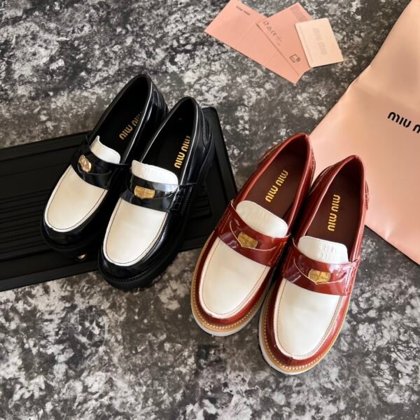 MIU Patent Leather Loafers Black and Red - Shoes