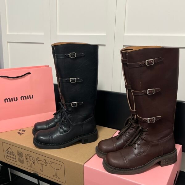 MIU Buckled Knee-High Boots - Boots