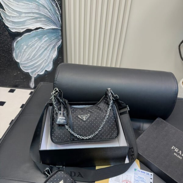 PR Cleo Crystal Black Studded Nylon - Bag