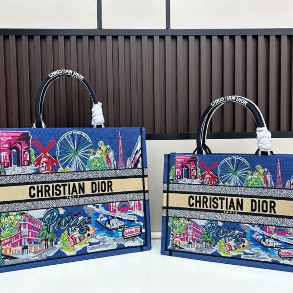 CD Book Tote Paris Large and Medium Embroidered Canvas - Bag